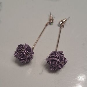 Elegant Purple Rose Dangle Earrings